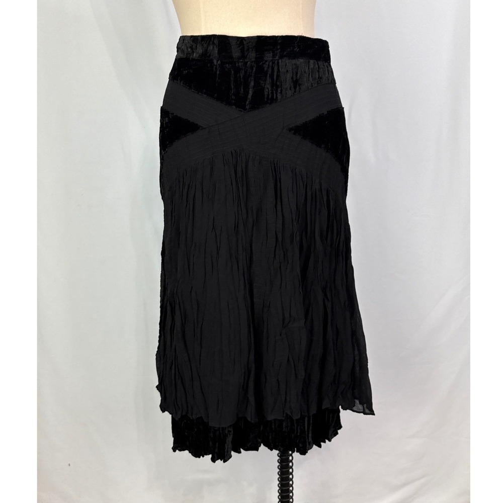 Alberto Makali Black Velvet Crinkle Pleated Midi Skirt Womens Size 14 Gothic